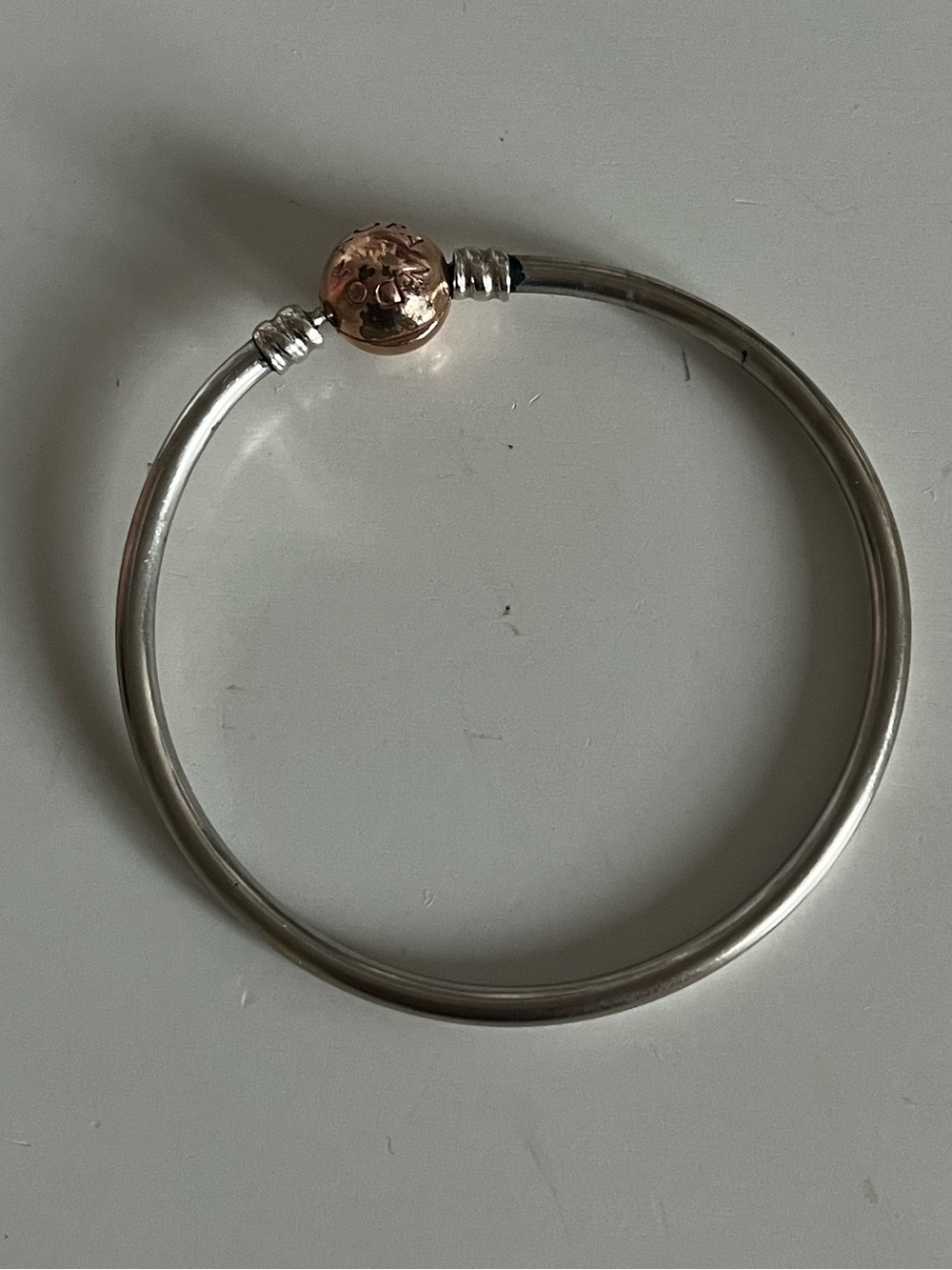 Pandora Sterling Silver Bangle Bracelet with Rose Gold Accent